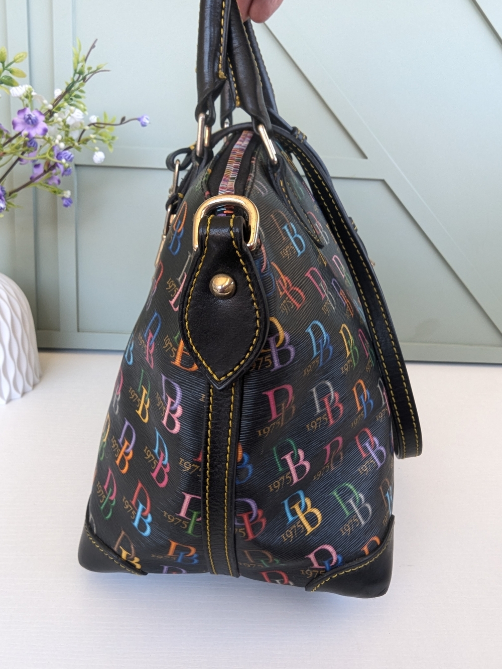 Dooney & Bourke Black Multicolor Logo Satchel - Picture 7 of 14